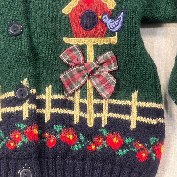Vintage BT Kids 3T Birdhouse Sweater Collar Plaid Bow Cottagecore Vintage Cute - Picture 4 of 11